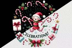 Watercolor jumping joy gift candy canes Elf-tastic Celebrations quote print 20 oz tumbler skinny mug wrap clipart t-shirt sublimation printable design