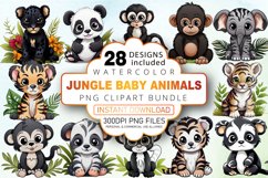Watercolor Jungle Baby Animals Clipart Bundle Product Image 1