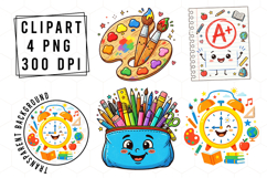 Watercolor Kawaii Back To School Clipart Product Image 1