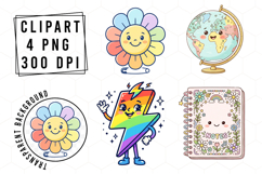Watercolor Kawaii Back To School Clipart Product Image 1