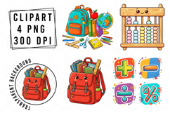 Watercolor Kawaii Back To School Clipart Product Image 1