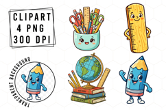 Watercolor Kawaii Back To School Clipart Product Image 1