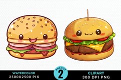 Watercolor Kawaii Food Illustration Clipart Product Image 1