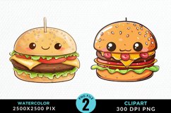 Watercolor Kawaii Food Illustration Clipart Product Image 1