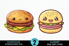 Watercolor Kawaii Food Illustration Clipart Product Image 1