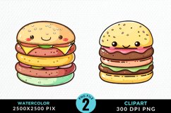 Watercolor Kawaii Food Illustration Clipart Product Image 1