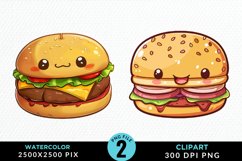 Watercolor Kawaii Food Illustration Clipart Product Image 1