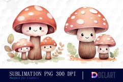 Watercolor Kawaii Mushrooms Clipart Bundle, Sublimation Art Product Image 3