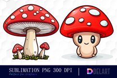 Watercolor Kawaii Mushrooms Clipart Bundle, Sublimation Art Product Image 4