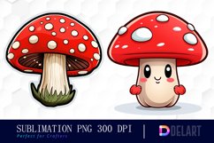 Watercolor Kawaii Mushrooms Clipart Bundle, Sublimation Art Product Image 2