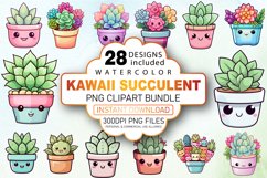 Watercolor Kawaii Succulent Clipart Bundle Product Image 1