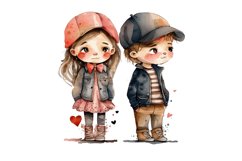 Kid Stickers,Friends Stickers,Autumn Clipart,watercolor kids,watercolor children,watercolor boy,watercolor girl,kid clipart,child clipart,watercolor painting,prescholler clipart,portrait kids,happy kids,cartoon boy,cartoon girl,kid standing,