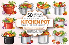 Watercolor Kitchen Pot Clipart Bundle Product Image 1