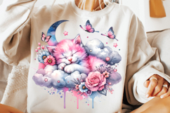 watercolor kitten flower png, baby cat clipart, floral kitten watercolor, nursery cat sublimation, pastel kitten png, dreamy kitten clipart, watercolor kitten printable, kitten cloud art, baby shower kitten png, floral animal design