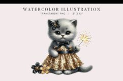 Watercolor Kitten New Years Sparkler Clipart PNG Product Image 1