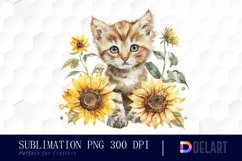 Kitten Sunflower Watercolor Clipart Product Image 1