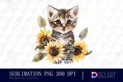 Kitten Sunflower Watercolor Clipart Product Image 1