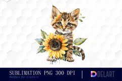 Kitten Sunflower Watercolor Clipart Product Image 1