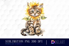 Kitten Sunflower Illustration Clipart Product Image 1