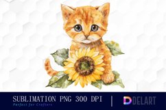 Kitten Sunflower Watercolor Clipart Product Image 1