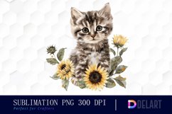 Kitten Sunflower Illustration Clipart Product Image 1