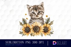 Kitten Sunflower Illustration Clipart Product Image 1