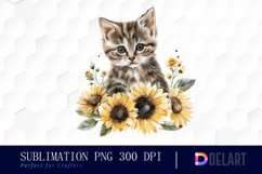 Kitten Sunflower Watercolor Clipart Product Image 1