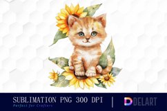 Kitten Sunflower Watercolor Clipart Product Image 1