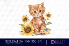 Kitten Sunflower Sublimation PNG Clipart Product Image 1
