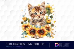 Kitten Sunflower Illustration Clipart Product Image 1