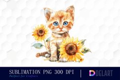 Kitten Sunflower Illustration Clipart Product Image 1