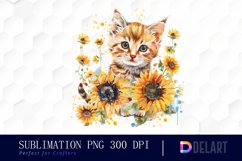 Kitten Sunflower Illustration Clipart Product Image 1