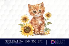 Kitten Sunflower Watercolor Clipart Product Image 1