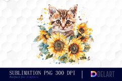 Kitten Sunflower Illustration Clipart Product Image 1