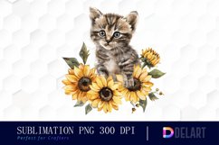 Kitten Sunflower Watercolor Clipart Product Image 1