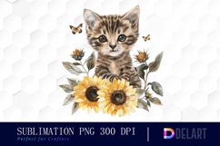 Kitten Sunflower Illustration Clipart Product Image 1