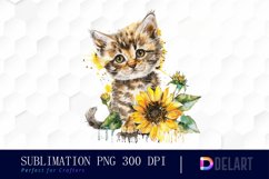 Kitten Sunflower Illustration Clipart Product Image 1