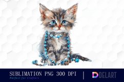 Kitten With Jewellery Watercolor Clipart Product Image 1