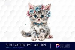 Kitten With Jewellery Watercolor Clipart Product Image 1