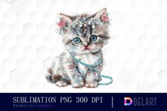 Kitten With Jewellery Watercolor Clipart Product Image 1