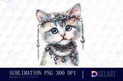 Kitten With Jewellery Watercolor Clipart Product Image 1