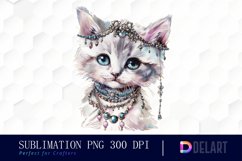 Kitten With Jewellery Watercolor Clipart Product Image 1