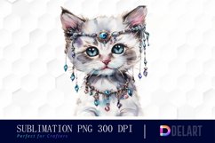 Kitten With Jewellery Watercolor Clipart Product Image 1