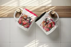 Watercolor kittens cats in basket heart roses flowers Valentine Day print 20 oz tumbler skinny mug wrap clipart t-shirt sublimation printable design