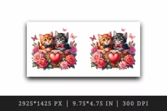 Watercolor kittens cats in basket heart roses flowers Valentine Day print 20 oz tumbler skinny mug wrap clipart t-shirt sublimation printable design