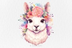 Cute Llama Alpaca with flower crown, Watercolor Sublimation Product Image 1