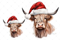 Christmas Highland Cow in Santa hat PNG Sticker Sublimation Product Image 2