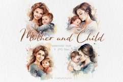 Mother and Child, Mom and Baby, Watercolor JPG clipart Product Image 1