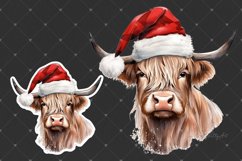 Christmas Highland Cow in Santa hat PNG Sticker Sublimation Product Image 3