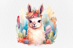 Cute Llama Alpaca and cactus flowers, Watercolor Sublimation Product Image 1